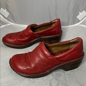 b.o.c. Born of Concept Red Leather Slip-On Clogs - Size 6